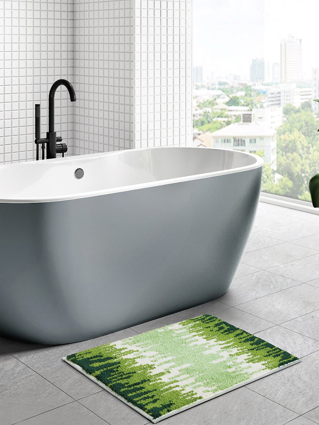 

OBSESSIONS Green Abstract Anti-Skid 1800GSM Bath Rug