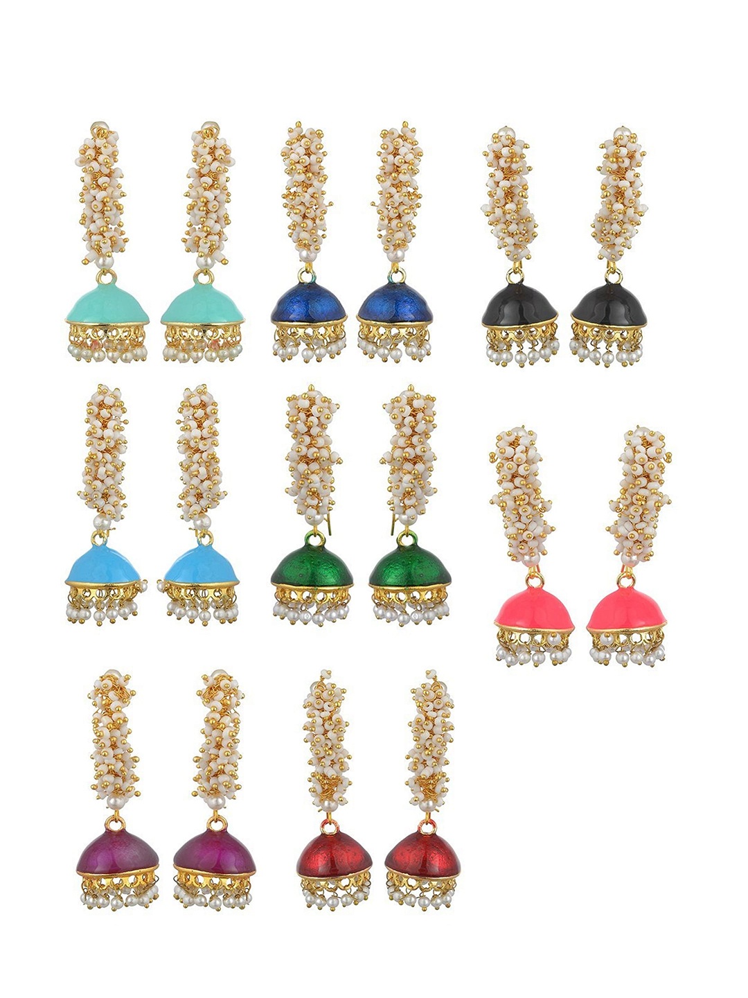 

Kshitij Jewels Pack of 8 Blue & Green Gold-Plated Dome Shaped Drop Earrings