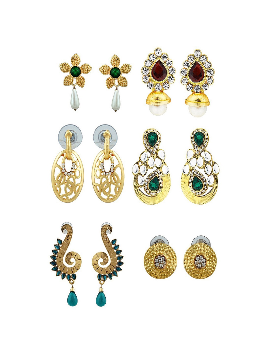 

Kshitij Jewels Gold-Toned & Green Set Of 6 Contemporary Drop Earrings