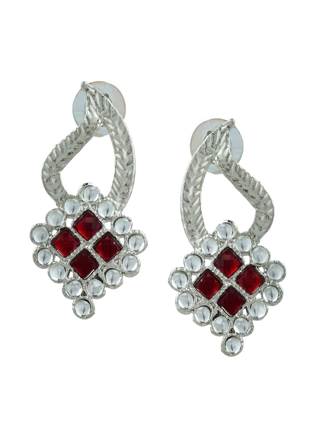 

Kshitij Jewels Red & Silver Contemporary Drop Earrings