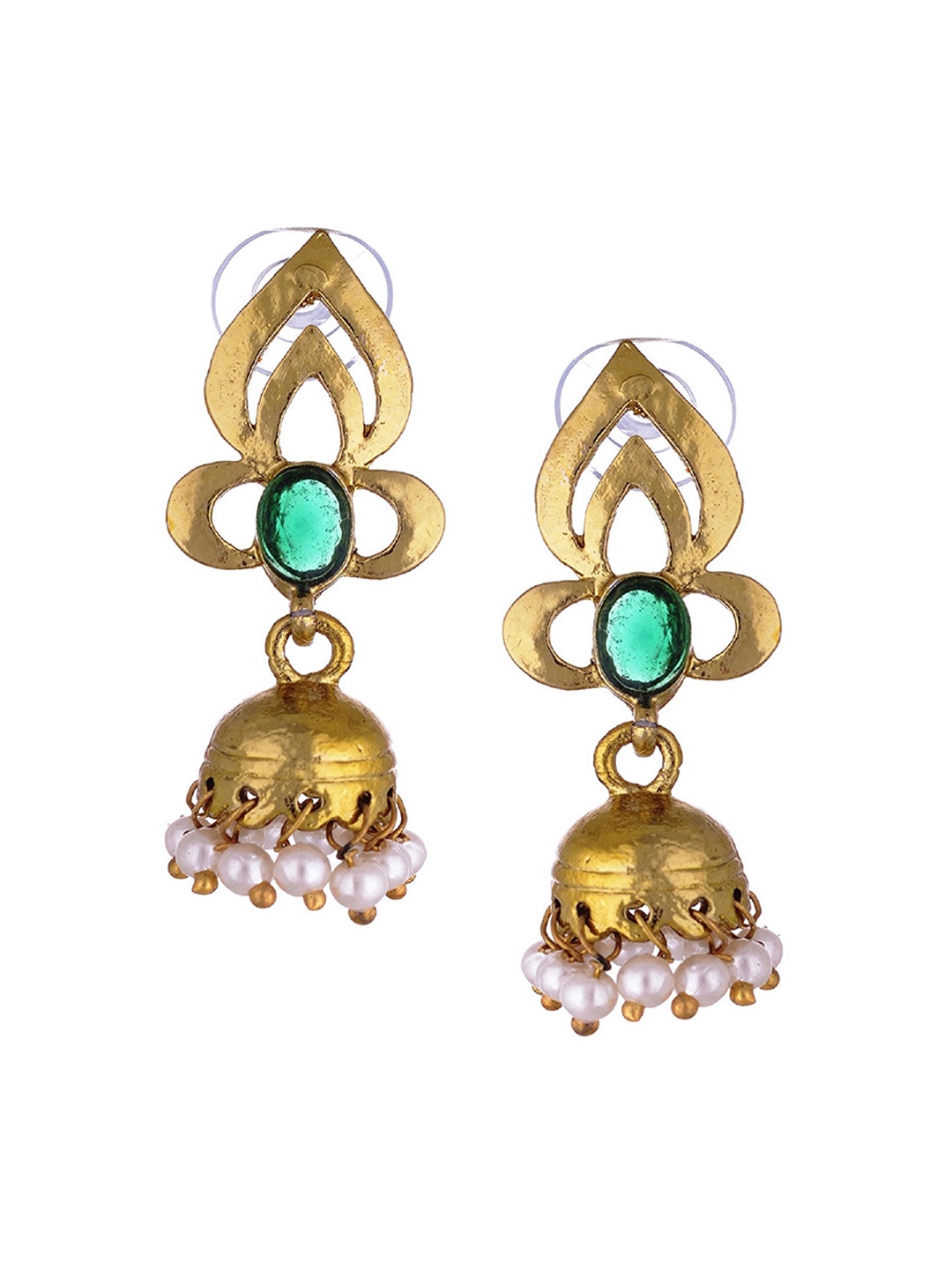 

Kshitij Jewels Gold-Plated Green Contemporary Jhumkas Earrings