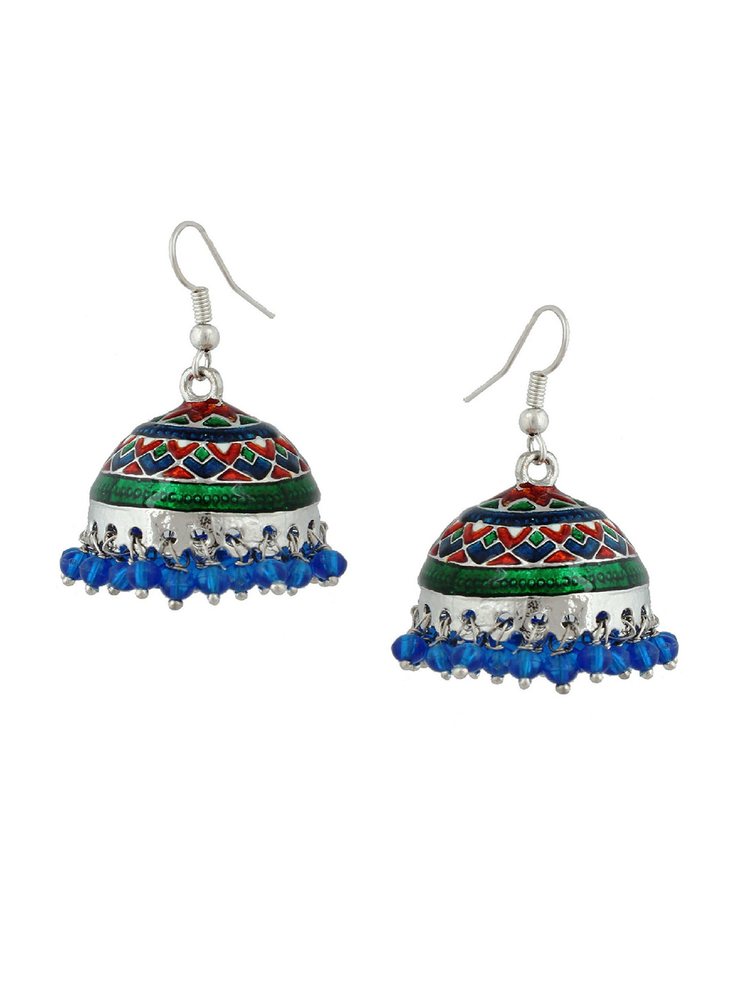 

Kshitij Jewels Blue & Green Silver-Plated Dome Shaped Jhumkas Earrings