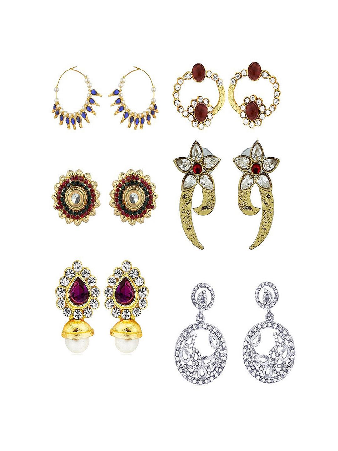 

Kshitij Jewels Pack Of 6 Contemporary Earrings, Gold