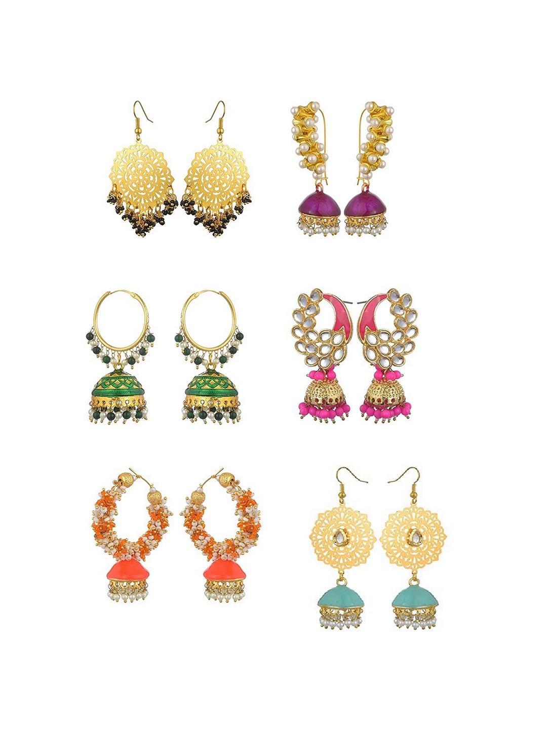 

Kshitij Jewels Set of 6 Gold-Plated Classic Jhumkas Earrings