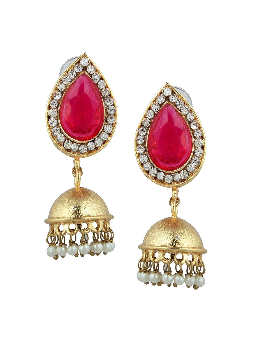

Kshitij Jewels Gold Plated Red Contemporary Jhumkas Earrings