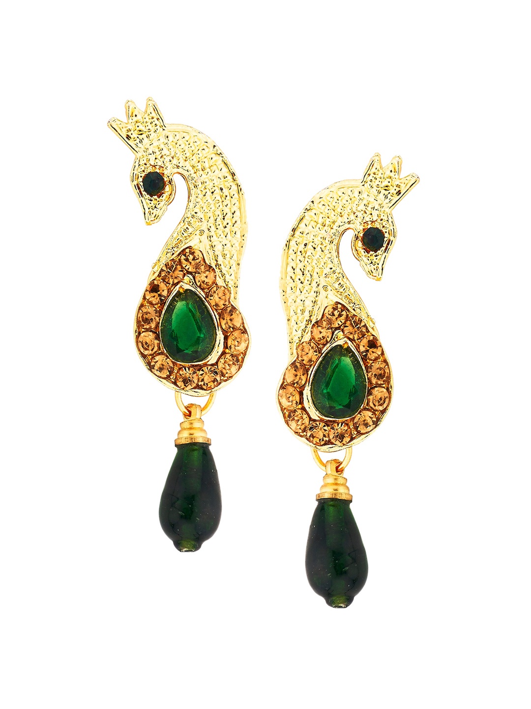 

Kshitij Jewels Women Gold-Toned & Green Peacock Shaped Drop Earrings