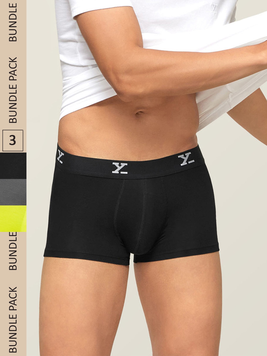 

XYXX Men IntelliSoft Antimicrobial Micro Modal Pack of 3 Ace Trunks XYTRNK3PCKN24, Black