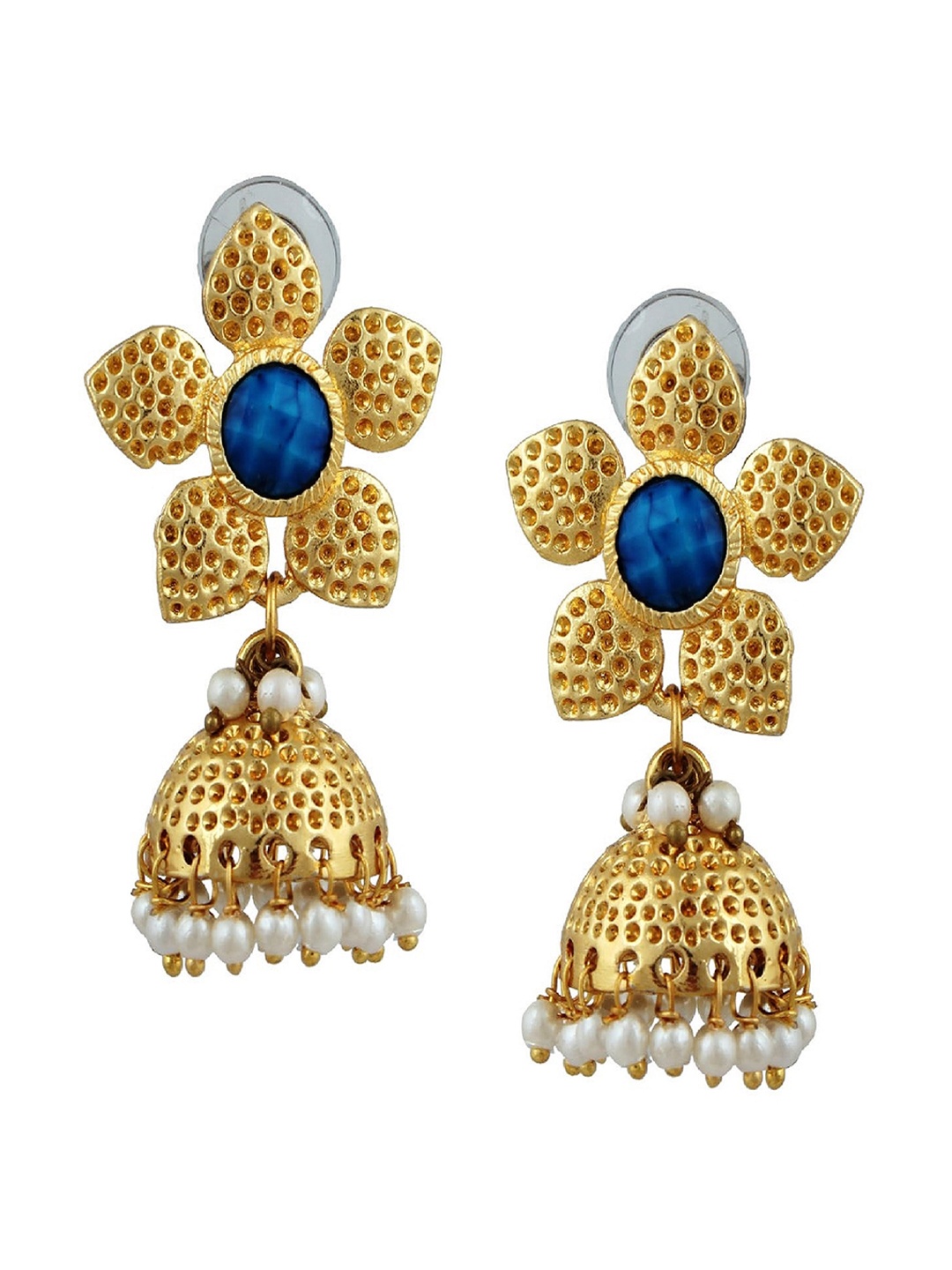 

Kshitij Jewels Blue & Gold-Plated Floral Jhumkas Earrings