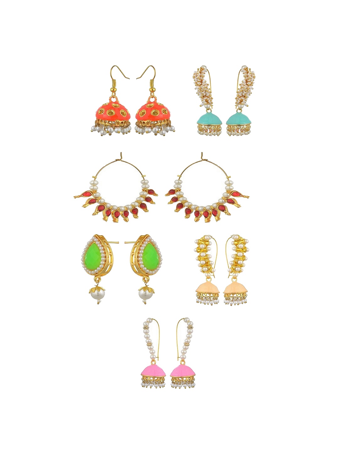 

Kshitij Jewels Pack Of 6 Gold-Plated Contemporary Metal Drop Earrings, Multi