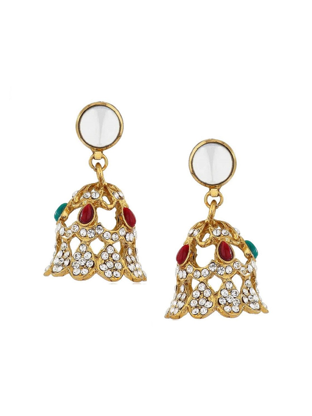 

Kshitij Jewels Gold-Plated White & Green Contemporary Jhumkas Earrings