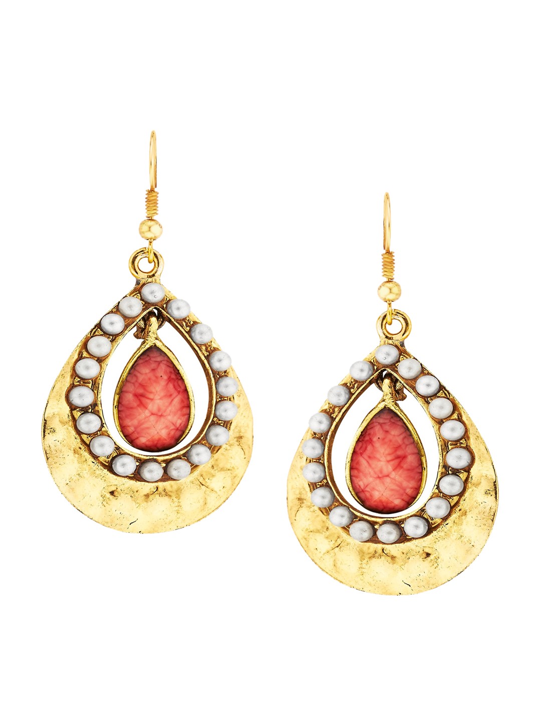 

Kshitij Jewels Gold-Toned & Red Oval Drop Earrings