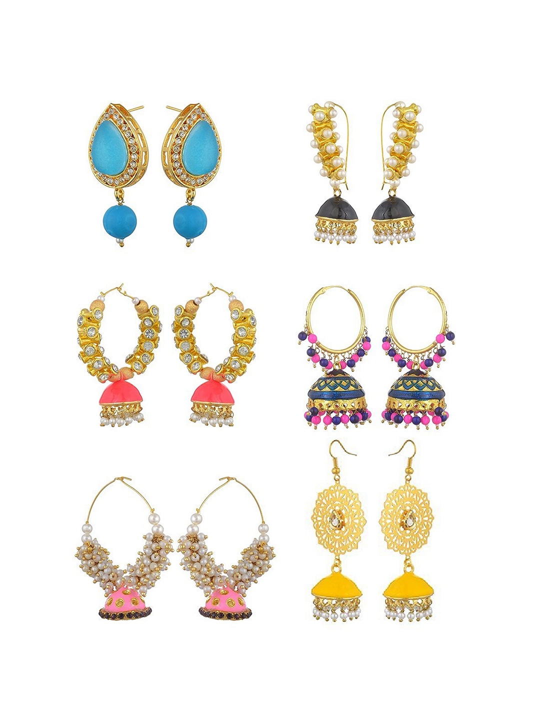 

Kshitij Jewels Pack of 6 Gold-Toned & Blue Contemporary Hoop Earrings