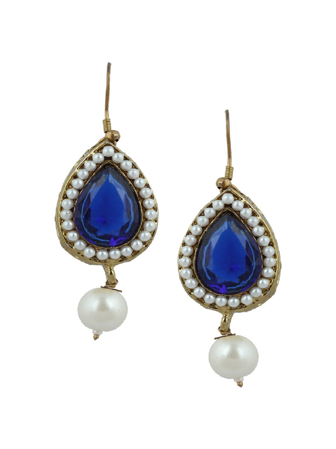 

Kshitij Jewels Navy Blue Pearls Studded Contemporary Drop Earrings