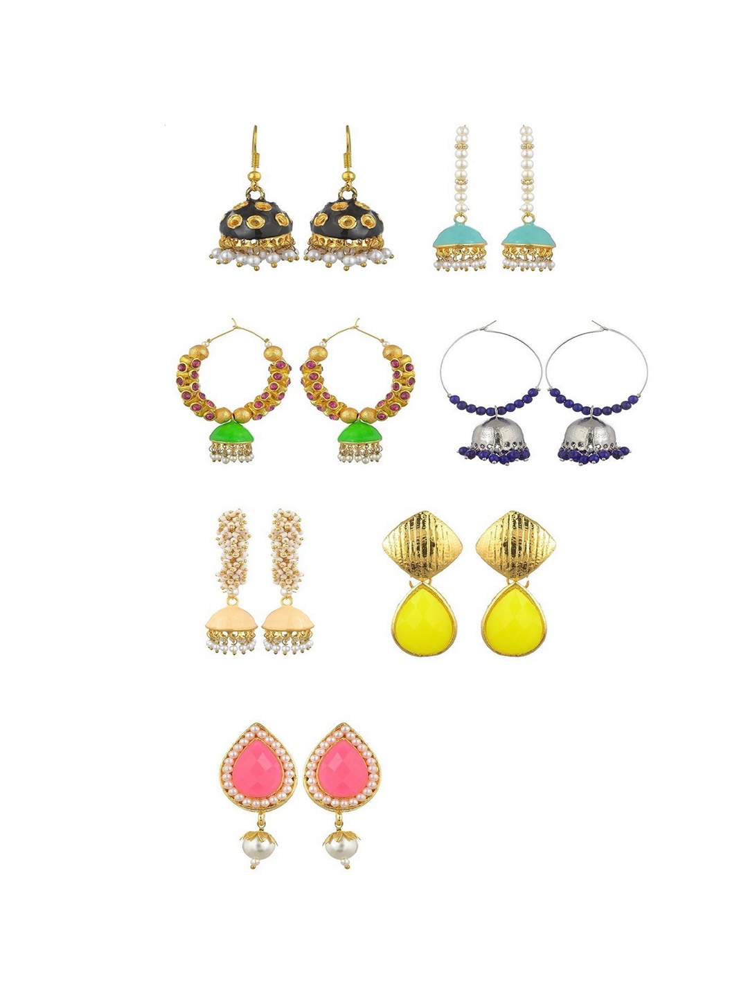 

Kshitij Jewels Pack Of 7 Contemporary Drop Earrings, Multi