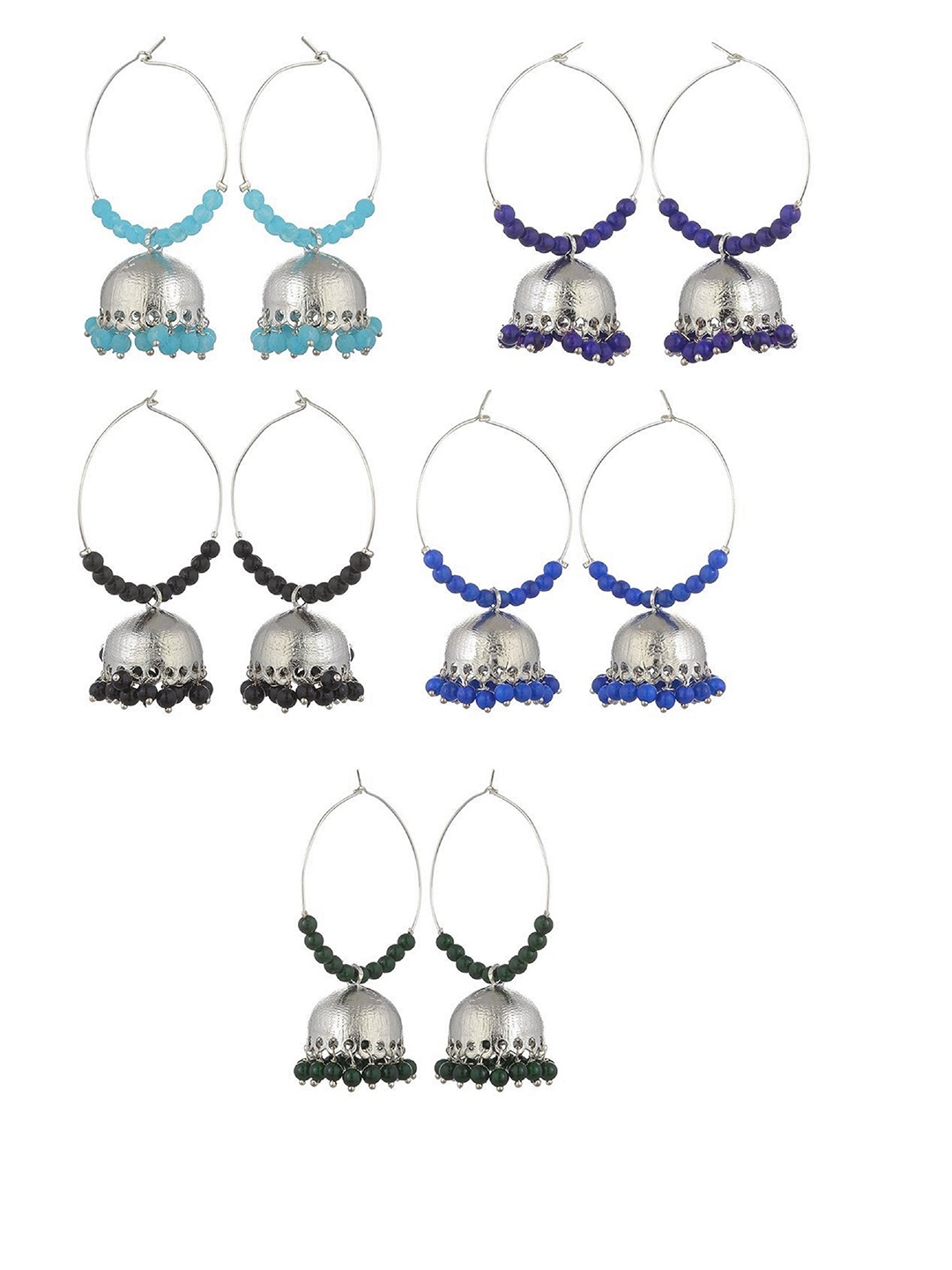 

Kshitij Jewels Pack of 5 Silver-Toned & Blue Contemporary Hoop Earrings