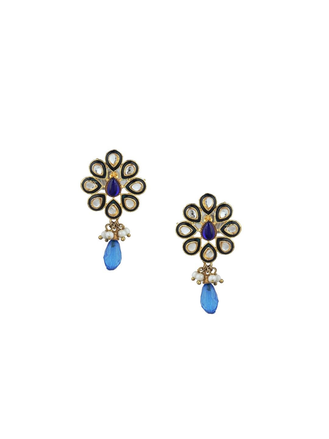 

Kshitij Jewels Women Blue & Black Gold-Plated Contemporary Drop Earrings