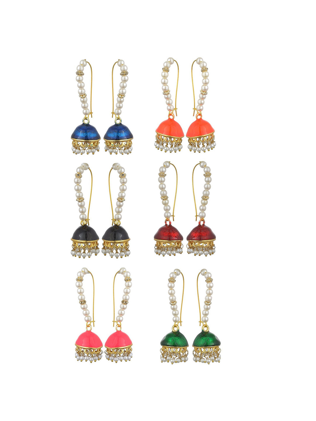 

Kshitij Jewels White beads Set Of 6 Contemporary Jhumkas Earrings, Multi