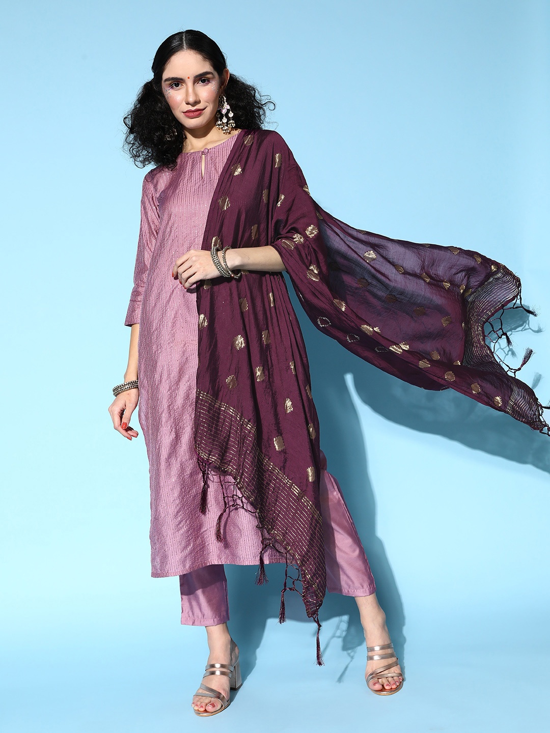 

Tikhi Imli Women Pink Poly Chanderi Print Mix Kurta Set