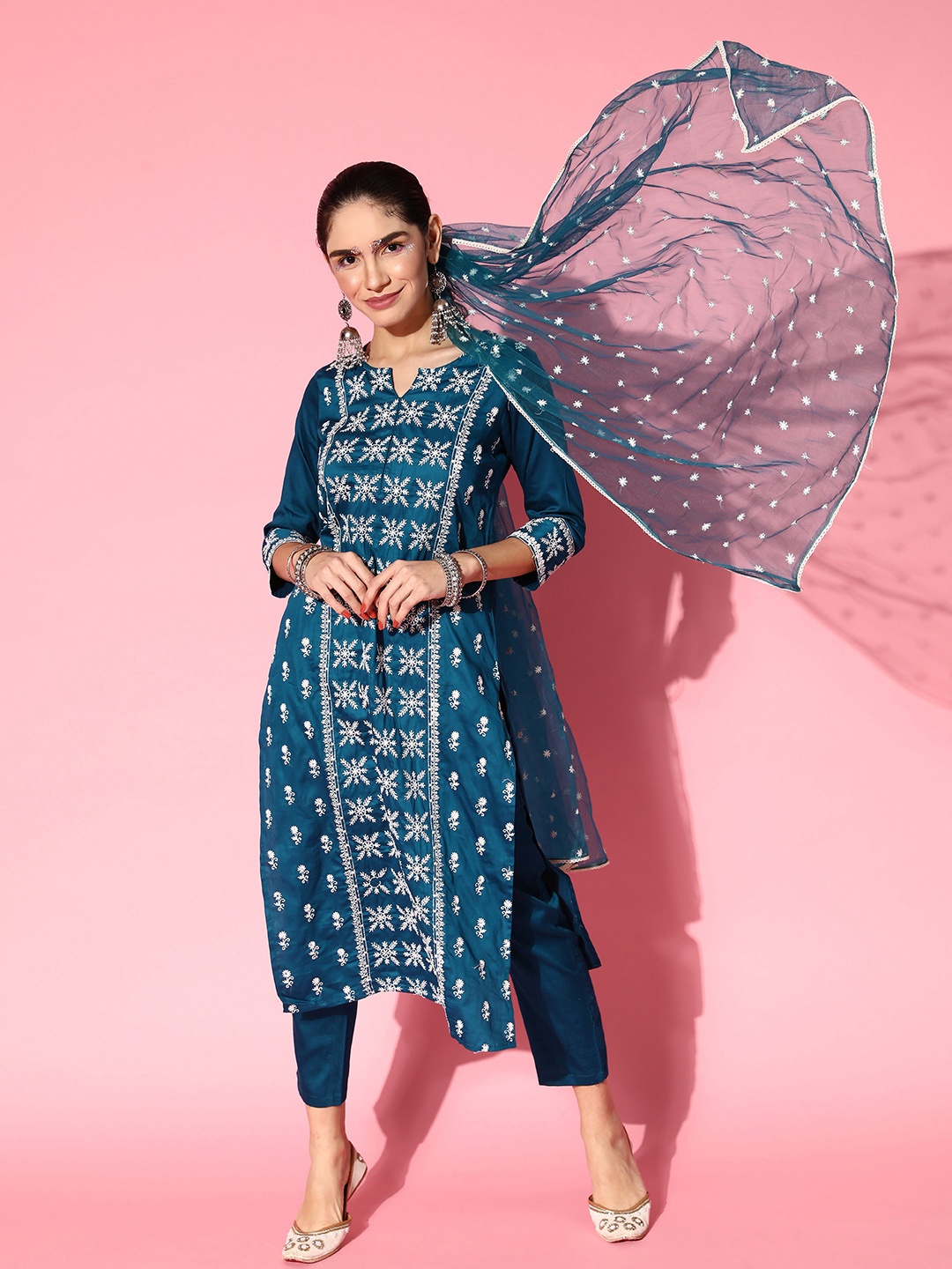 

Tikhi Imli Women Blue Pure Cotton Ethereal Embroidery Kurta Set