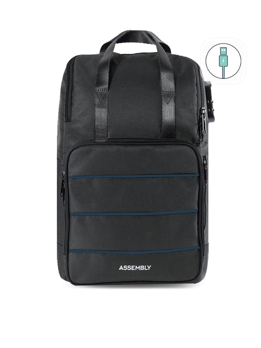 

Assembly Unisex Black 15 inches Laptop Backpack with USB Charging Port