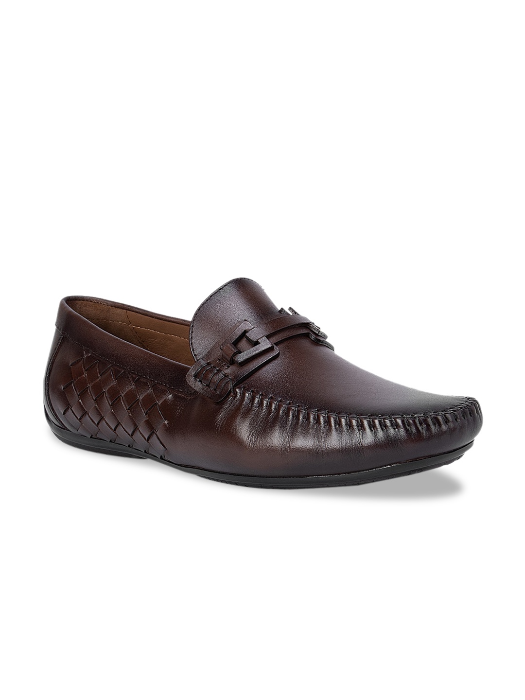 

ROSSO BRUNELLO Men Coffee Brown Leather Slip-On Loafers