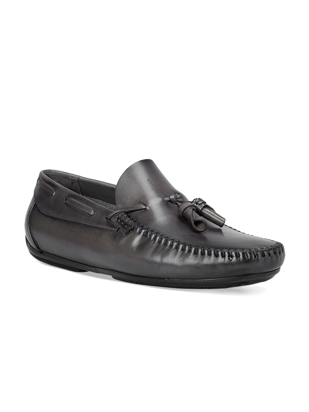 

ROSSO BRUNELLO Men Grey Solid Leather Loafers