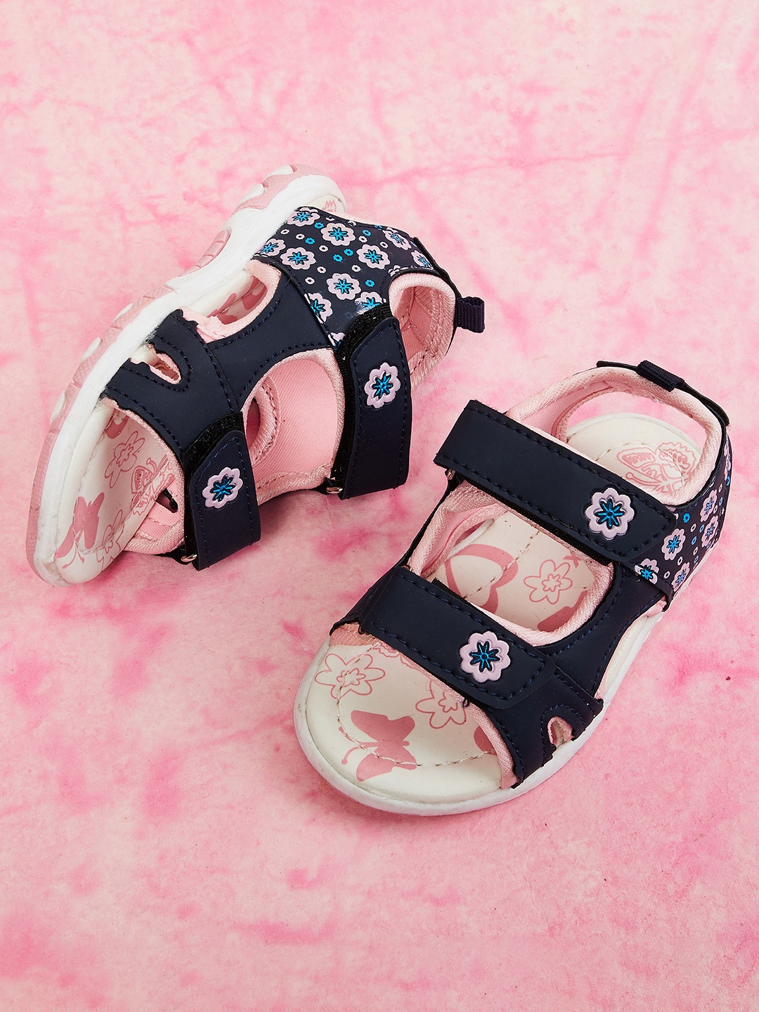 

max Girls Navy Blue & Pink Printed Open Toe Flats