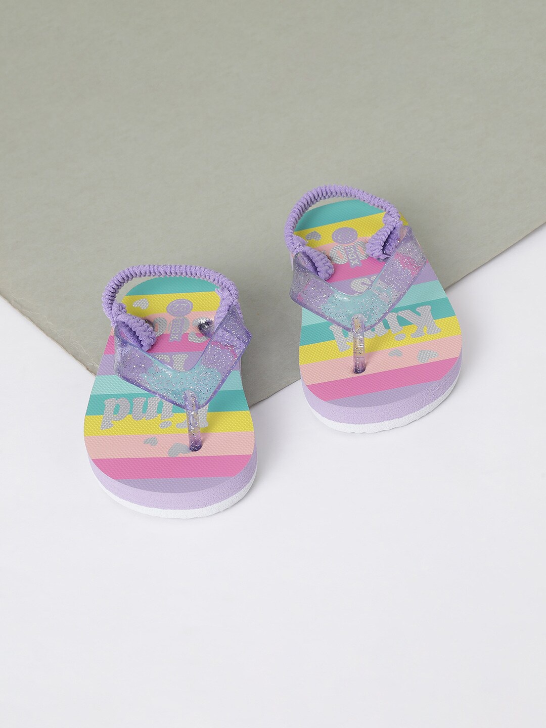 

max Girls Purple & Yellow Printed Thong Flip-Flops
