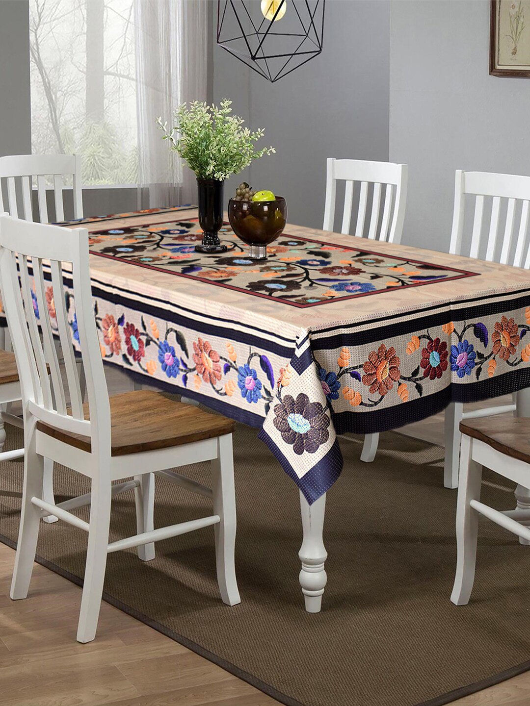 

Kuber Industries Brown & Black Floral Printed 6-Seater Cotton Table Covers