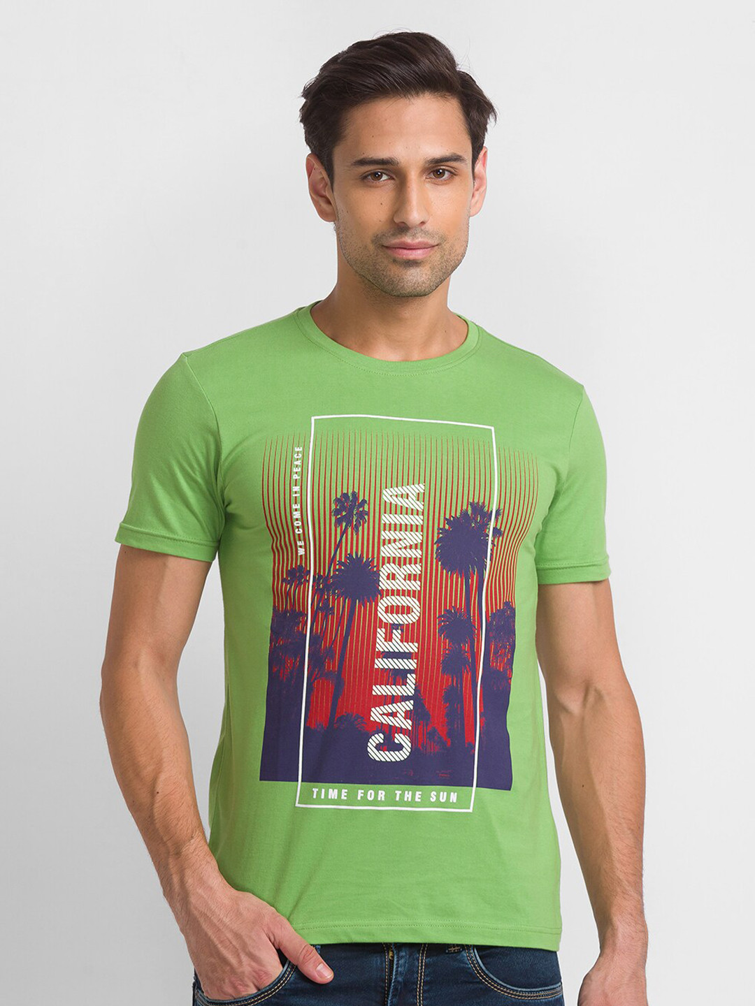 

Globus Men Green Typography Printed Slim Fit T-shirt