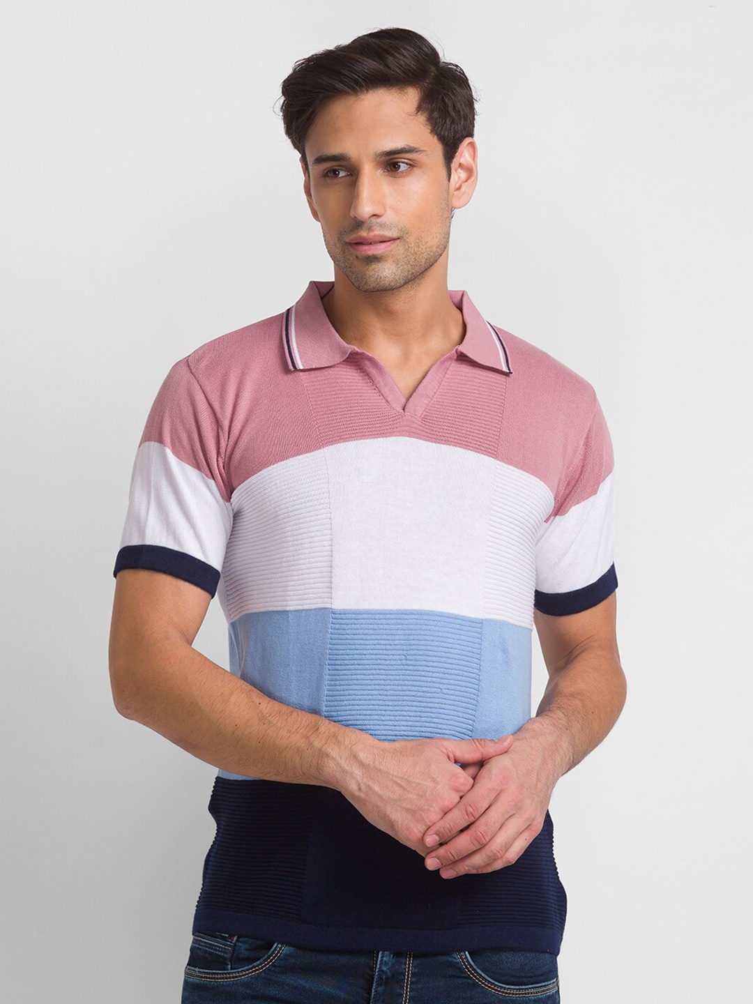 

Globus Men Multicoloured Colourblocked Polo Collar T-shirt, Multi