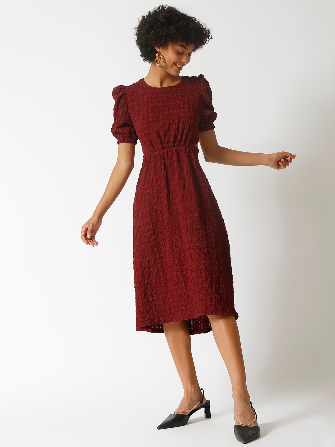 

Campus Sutra Women Maroon Crepe Midi Dress