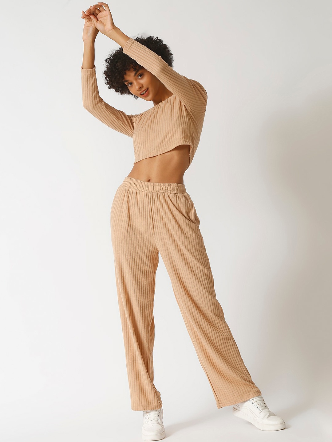 

Campus Sutra Women Brown Top with Trousers Co-ords Set