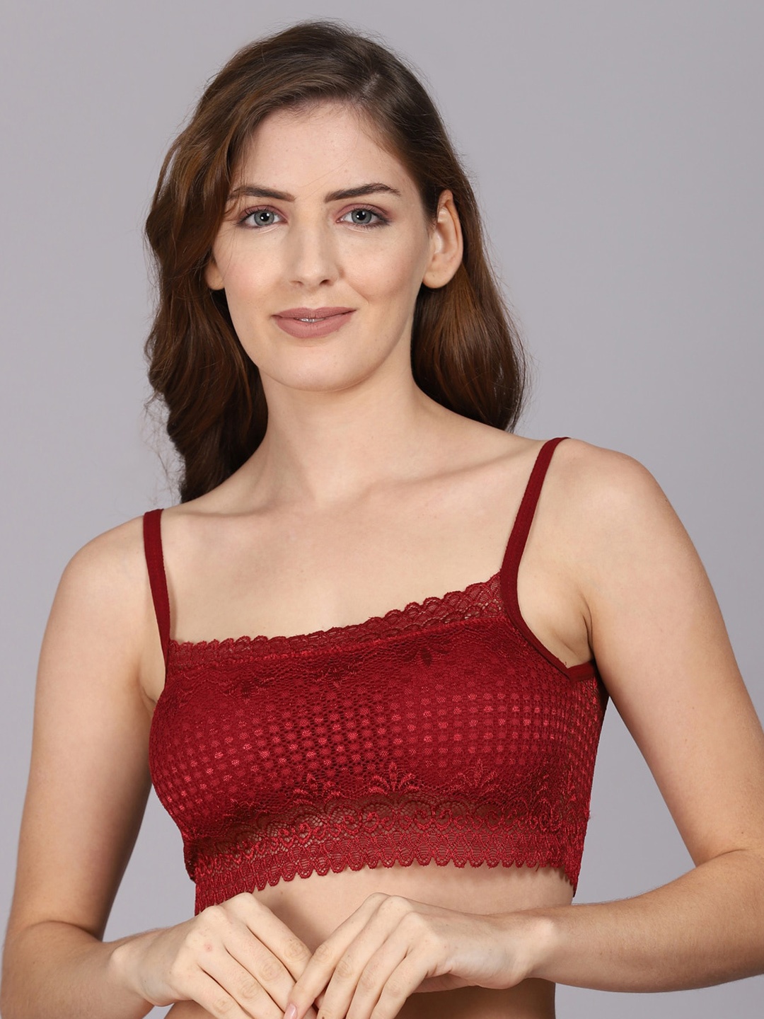 

PrettyCat Women Maroon Floral Lightly Padded Bralette Bra