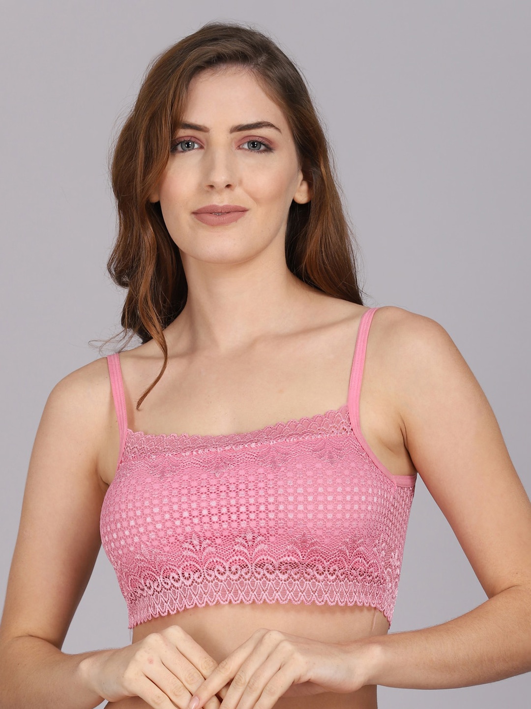 

PrettyCat Pink Floral Bralette Bra Lightly Padded
