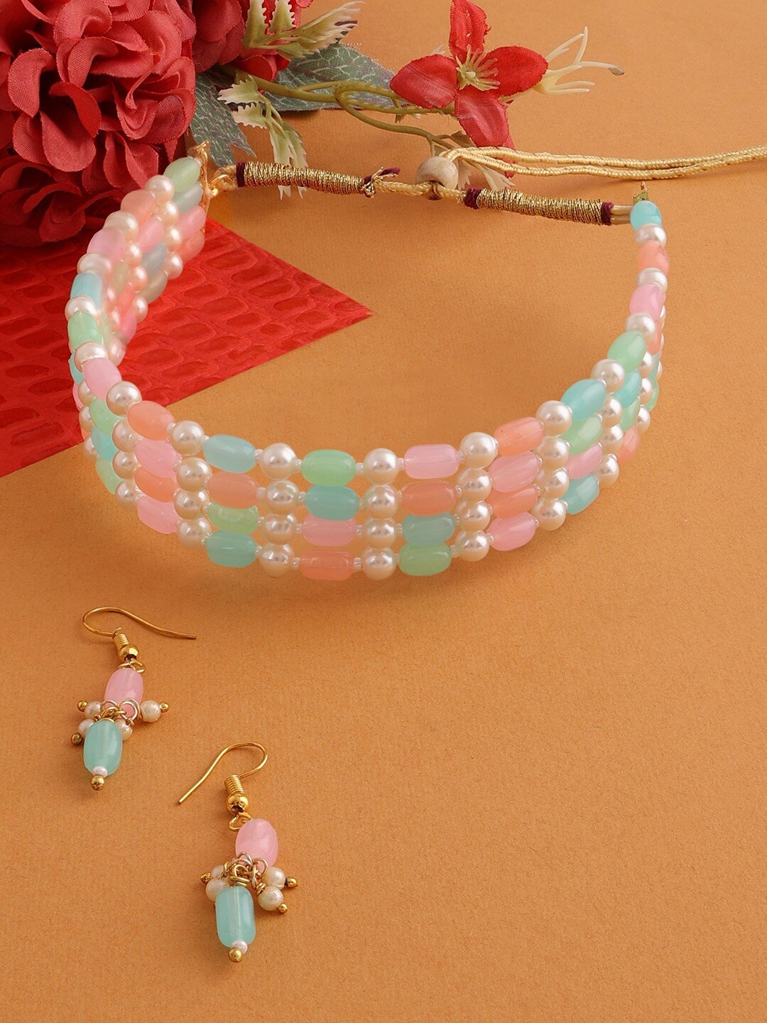 

Zaveri Pearls Gold-Plated Pink & Blue Beaded Jewellery 3 Set