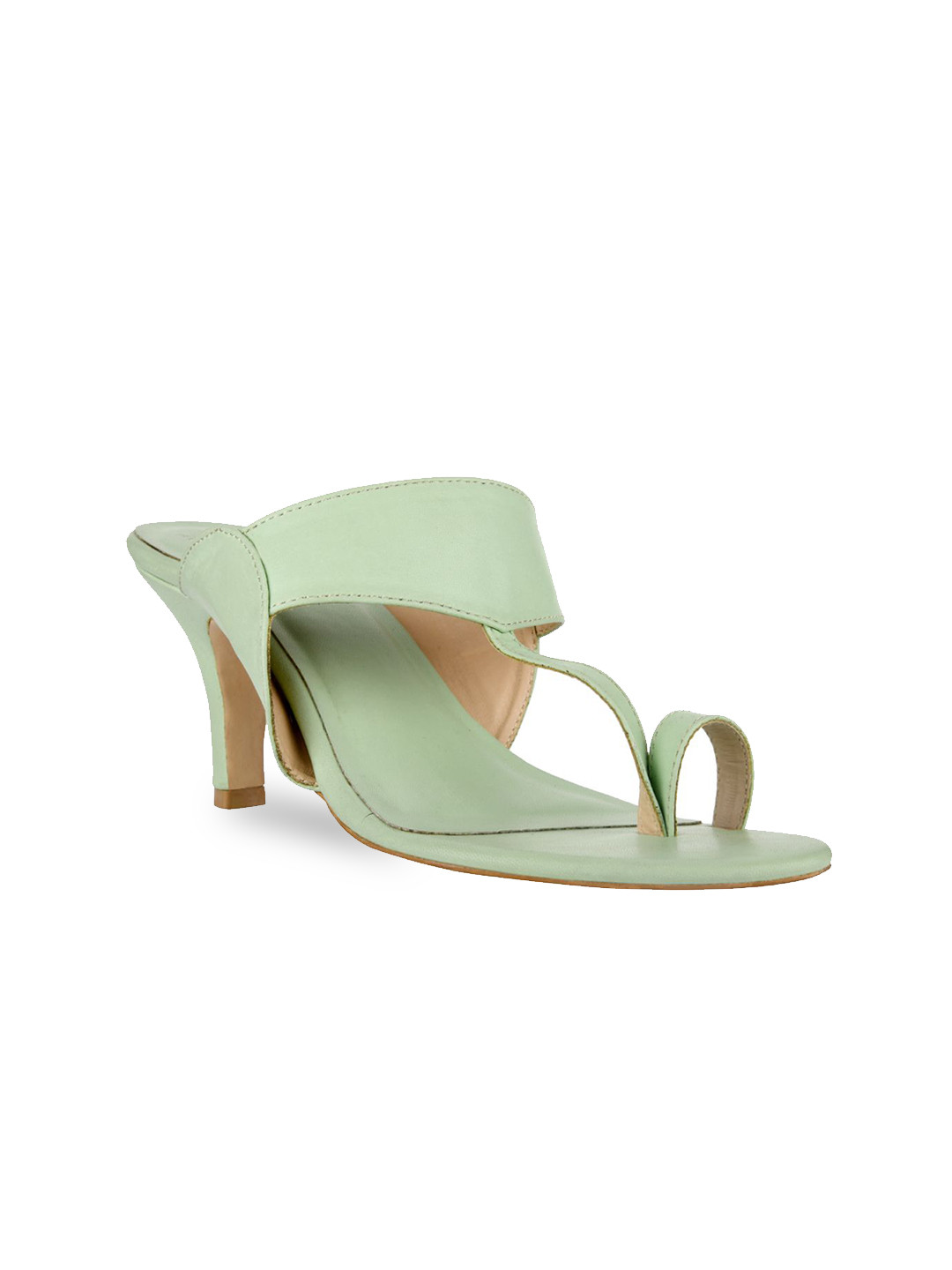 

SKO Women Green Leather Kitten Heels