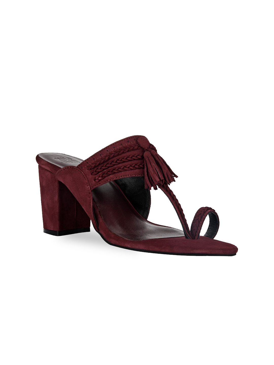 

SKO Maroon Leather Block Sandals with Tassels