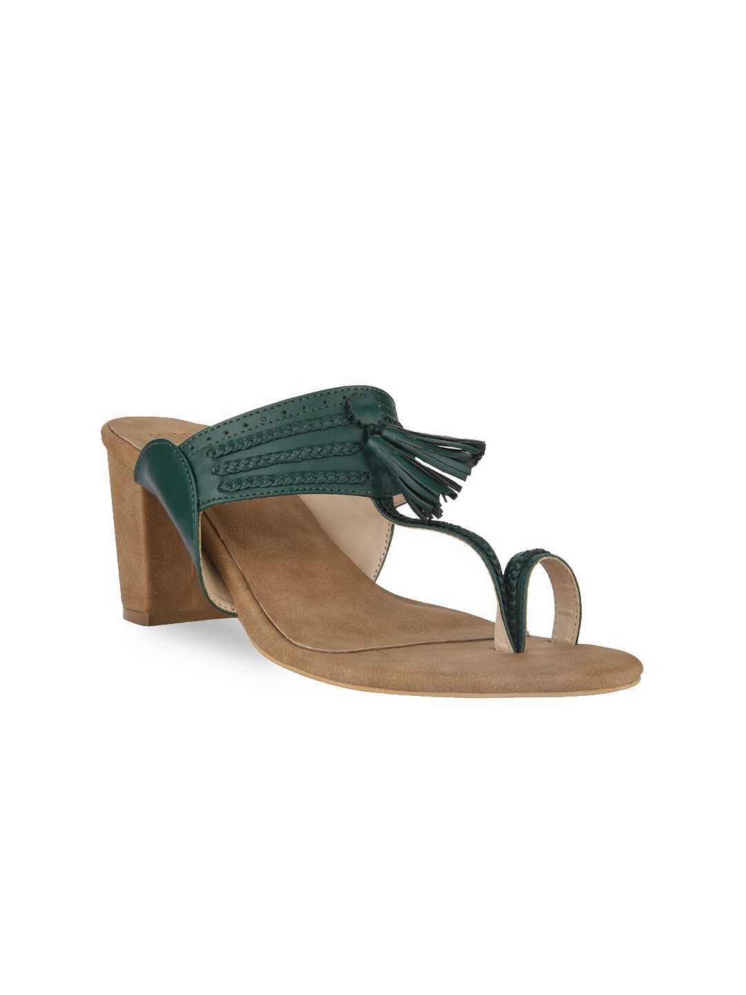 

SKO Green & Black Embellished Leather Block Sandals