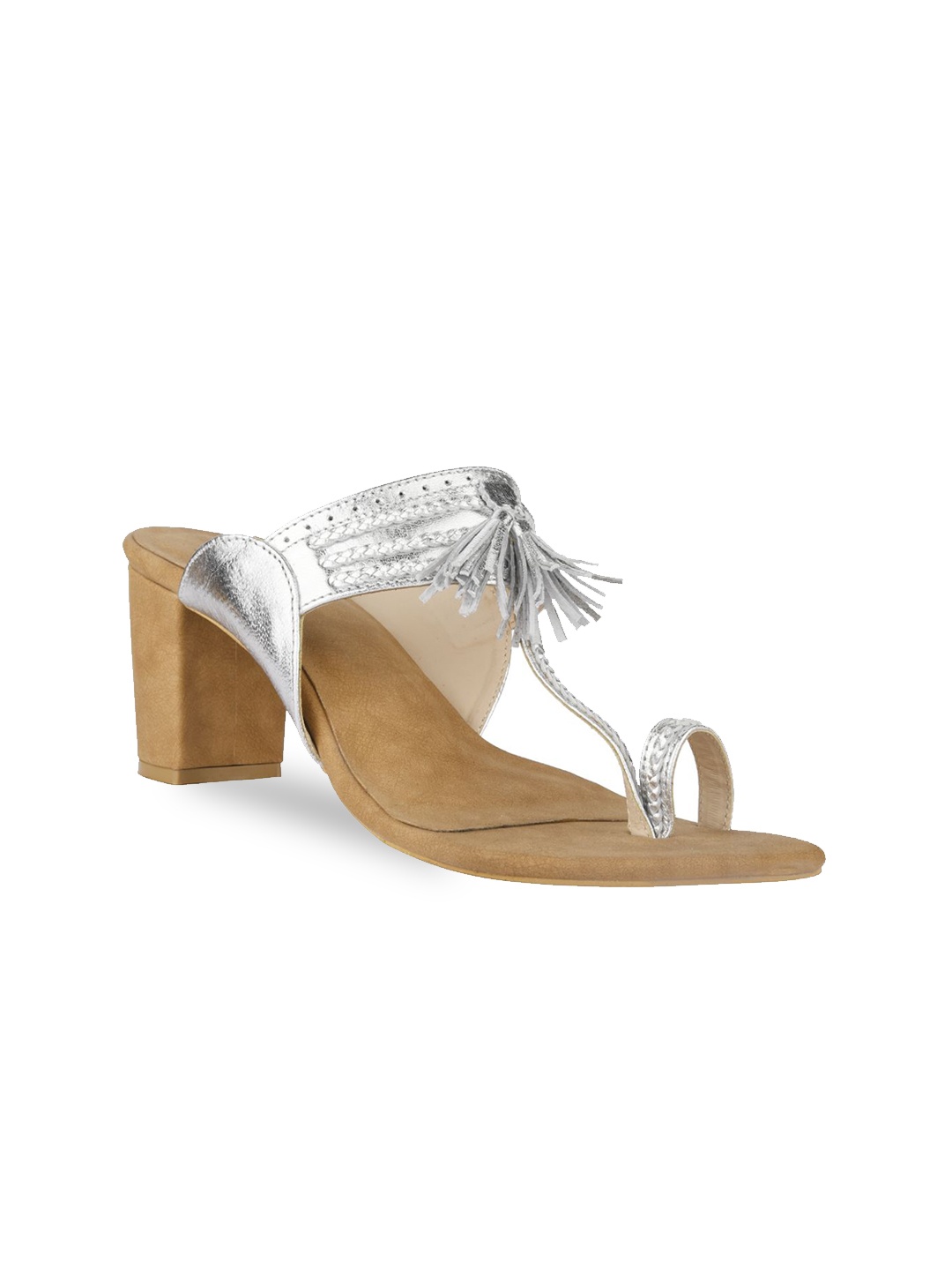

SKO Silver-Toned & Black Embellished Leather Party Block Sandals