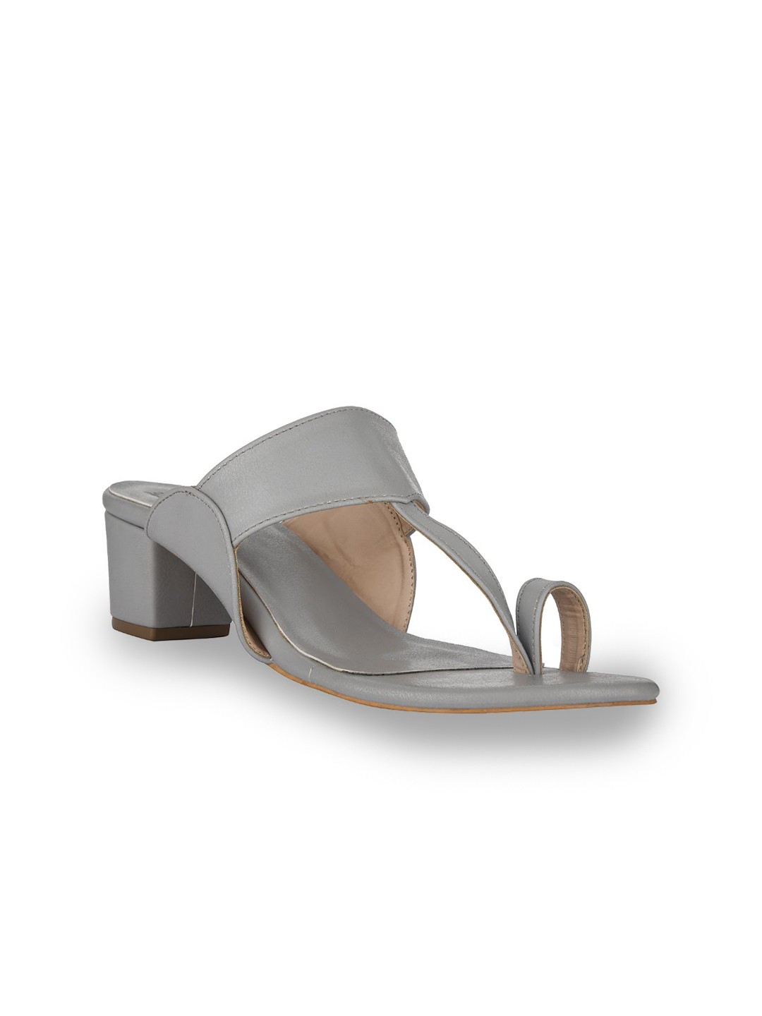 

SKO Women Grey Solid Leather Block Sandals