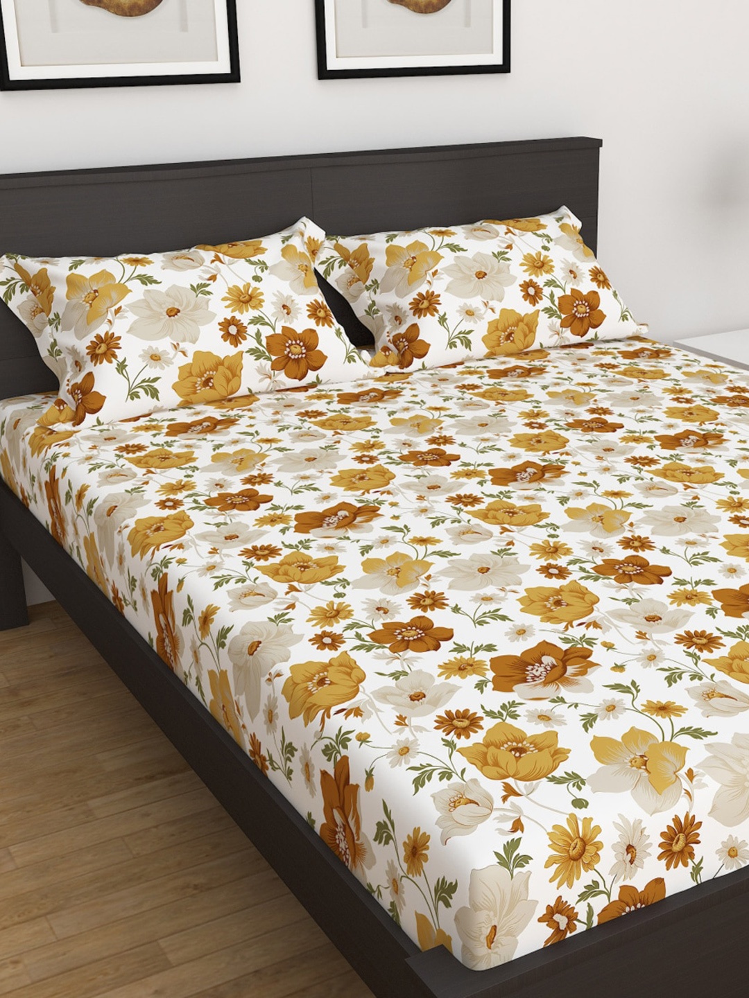 

Home Centre Harold White Printed Cotton Queen Bedsheet Set