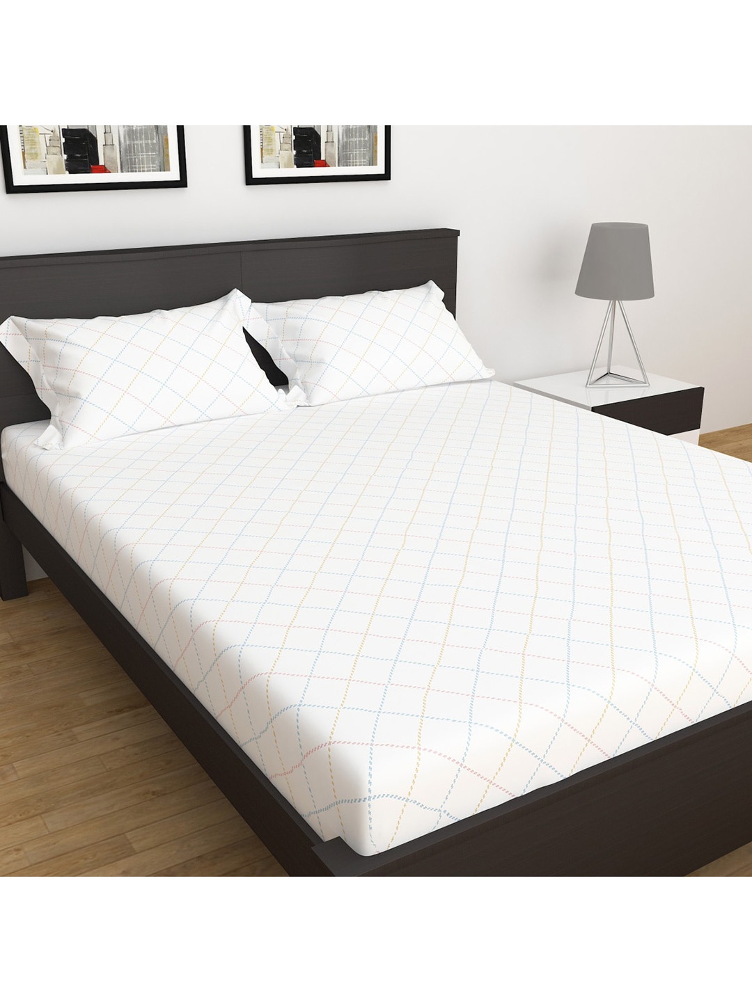 

Home Centre 3Pcs Bouquet White Printed Cotton King Size Bedsheet Set