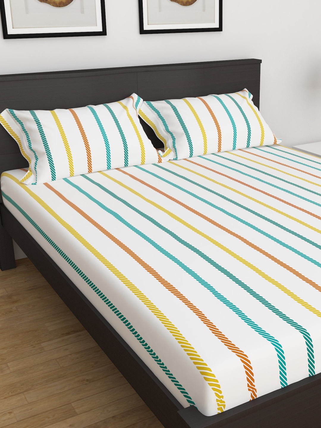 

Home Centre 3 Pcs Bouquet Multicolour Printed Cotton King Bedsheet Set, Multi
