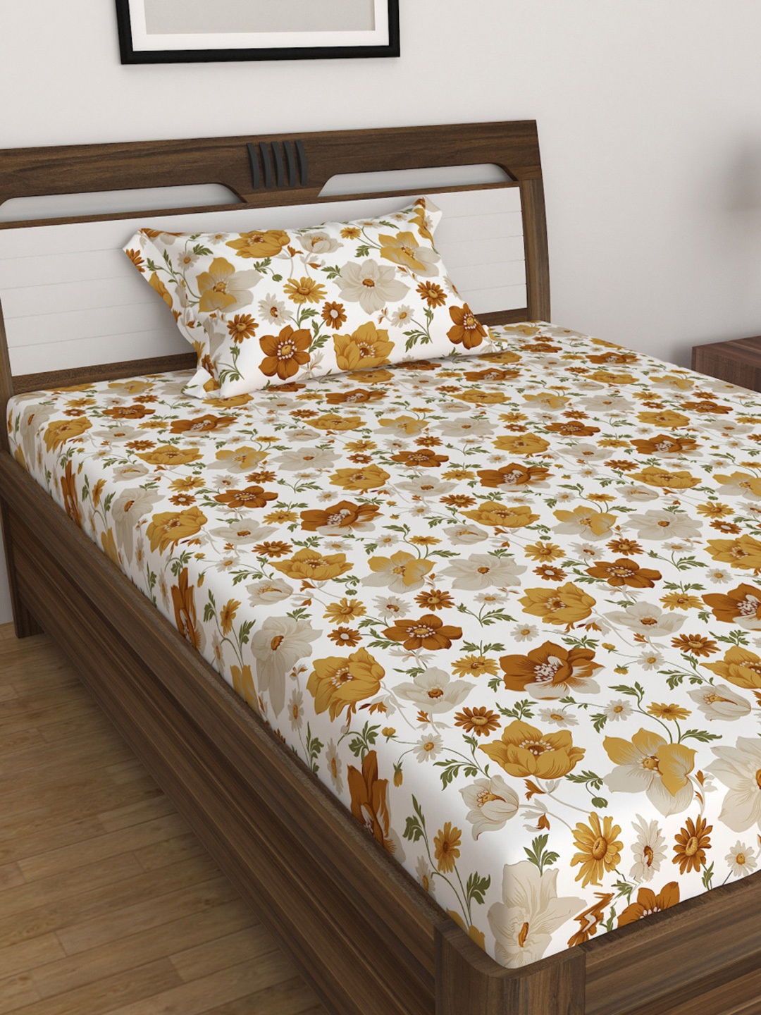 

Home Centre 140 TC Harold Brown Floral Printed Cotton Single Bedsheet with 1 Pillow Cover