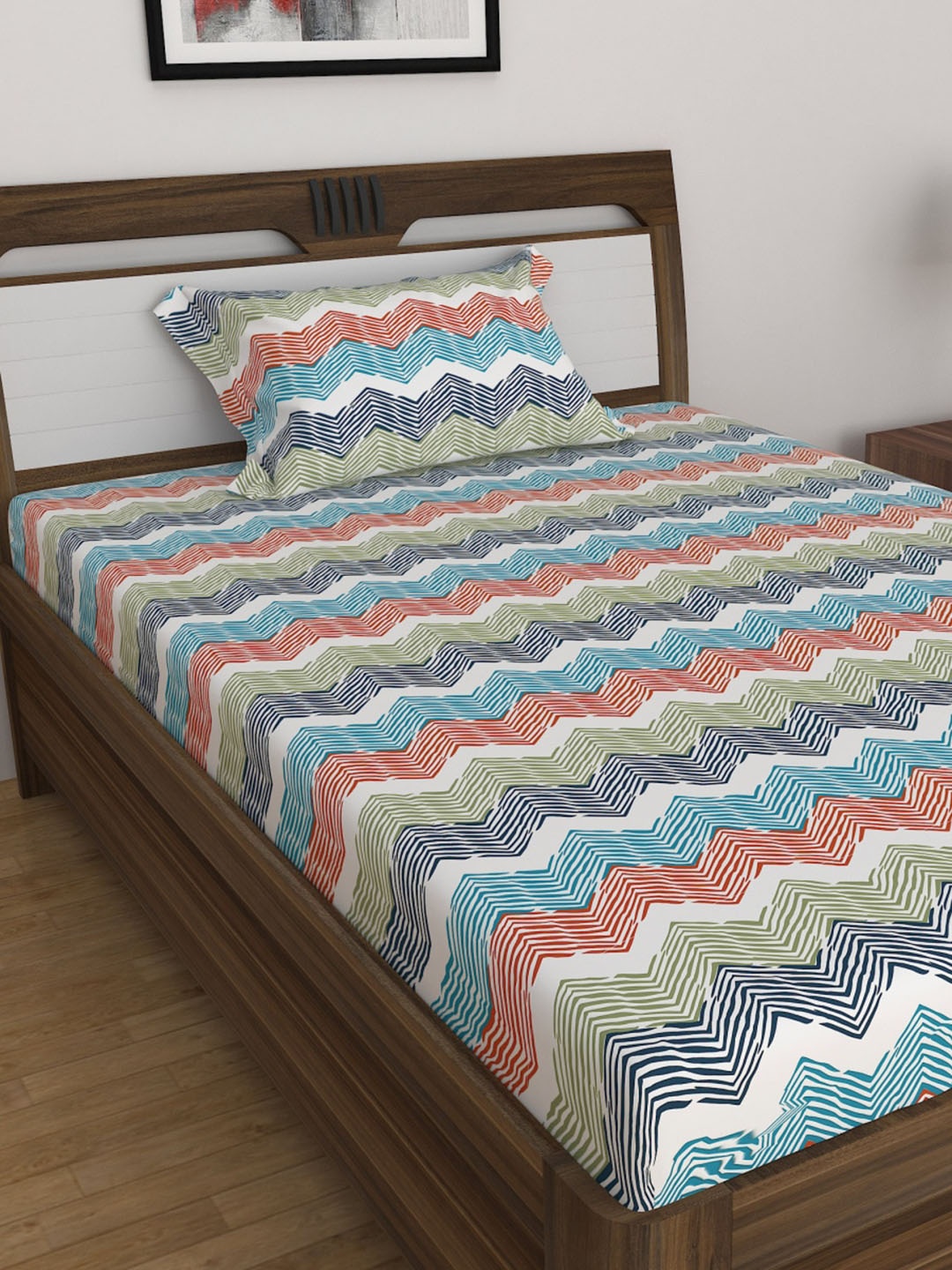 

Home Centre Multicolor Harold 2 Piece Printed Cotton Single Bedsheet Set, White