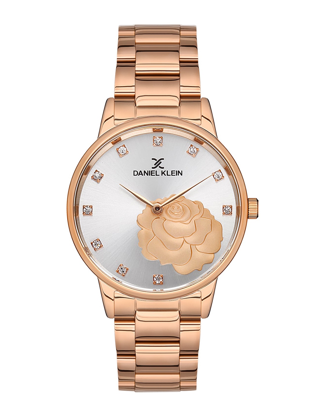 

Daniel Klein Women Pink Embellished Dial & Rose Gold Toned Stainless Steel Analogue Watch