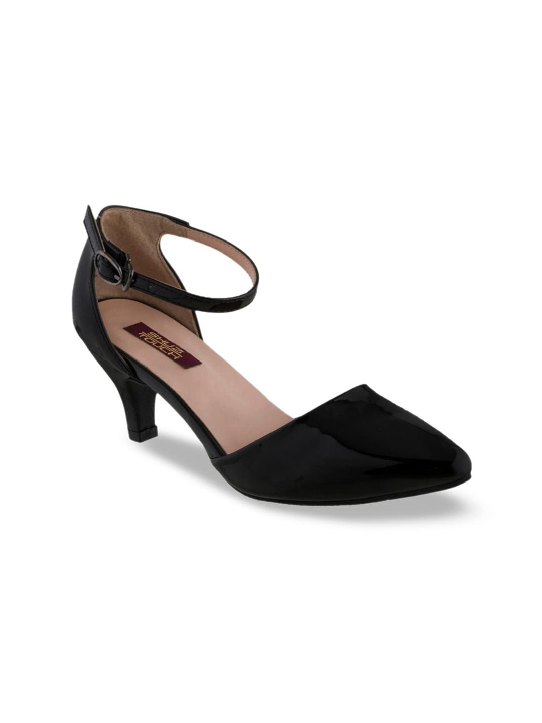 

SHUZ TOUCH Black Solid Kitten Pumps with Buckles