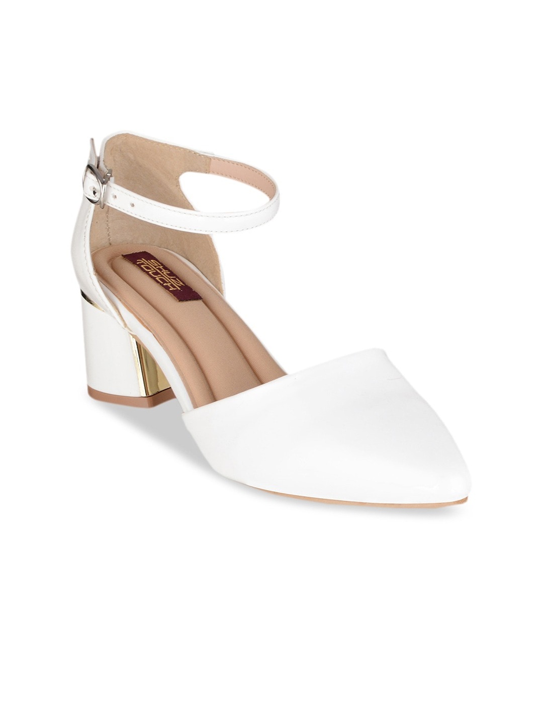 

SHUZ TOUCH Women White Block Pumps with Buckles