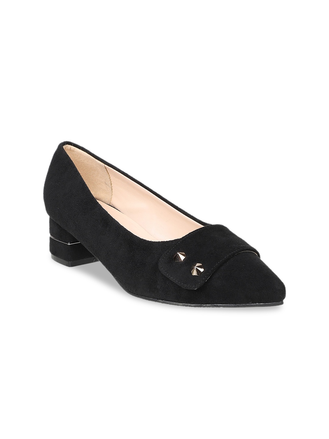 

SHUZ TOUCH Women Black Solid Velvet Block Pumps